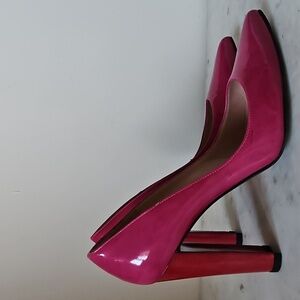 STUART WEITZMAN: pink and red leather block heels